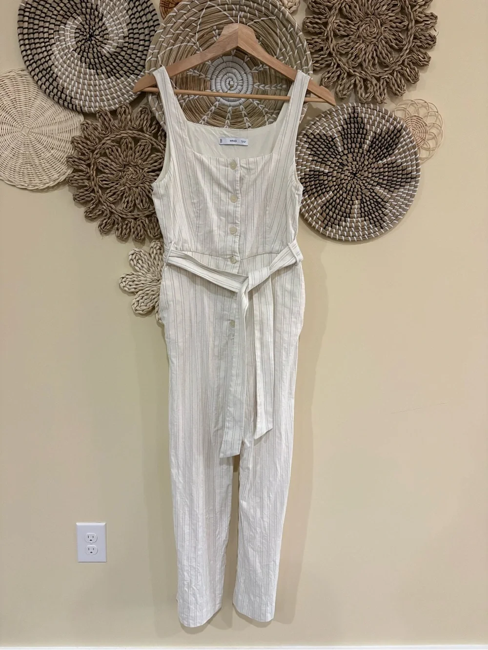 Mango / MNG Cream color Striped  Jumpsuit Women’s Size XS